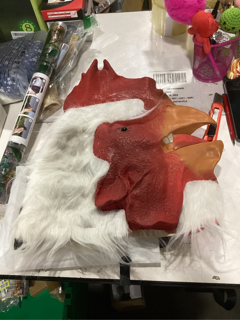 Condition photo showing Good Condition for rooster animal head mask for halloweem costume cosplay, latex funny mask for kids and adult red