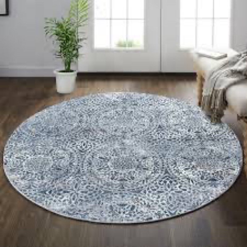 vivorug Round Rug 6ft Vintage-Inspired Round Area Rug Non-Slip Indoor Carpet for Living Room Bedroom