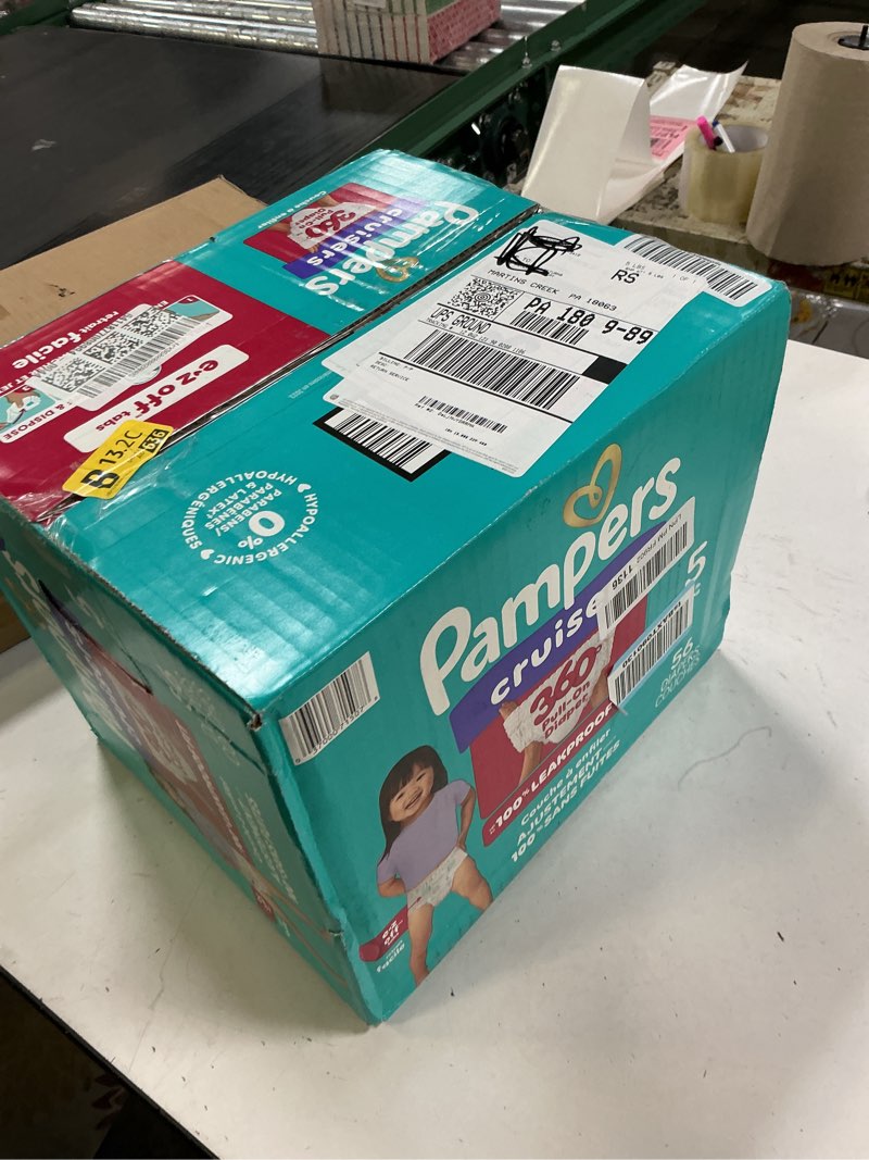 Condition photo showing New/Like New for Pampers Diapers - Cruisers 360 - Size 5, 56 Count, Babyproof up to 100% Leakproof Pull-On Diaper Size 5 56