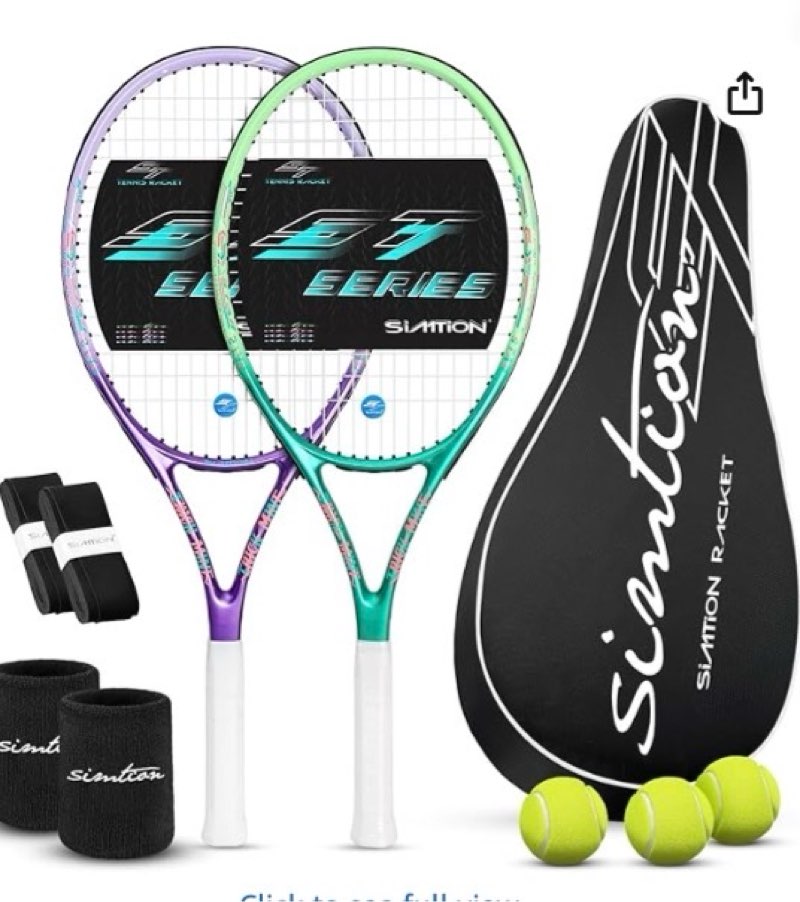 27 Inch Tennis Rackets Set, 2 Player Pre-StrungTennis Racquets for Adults, 2 Overgrip Tapes, 3 Balls, 2 Wristbands and Carrying Bag, for Beginner and Professional