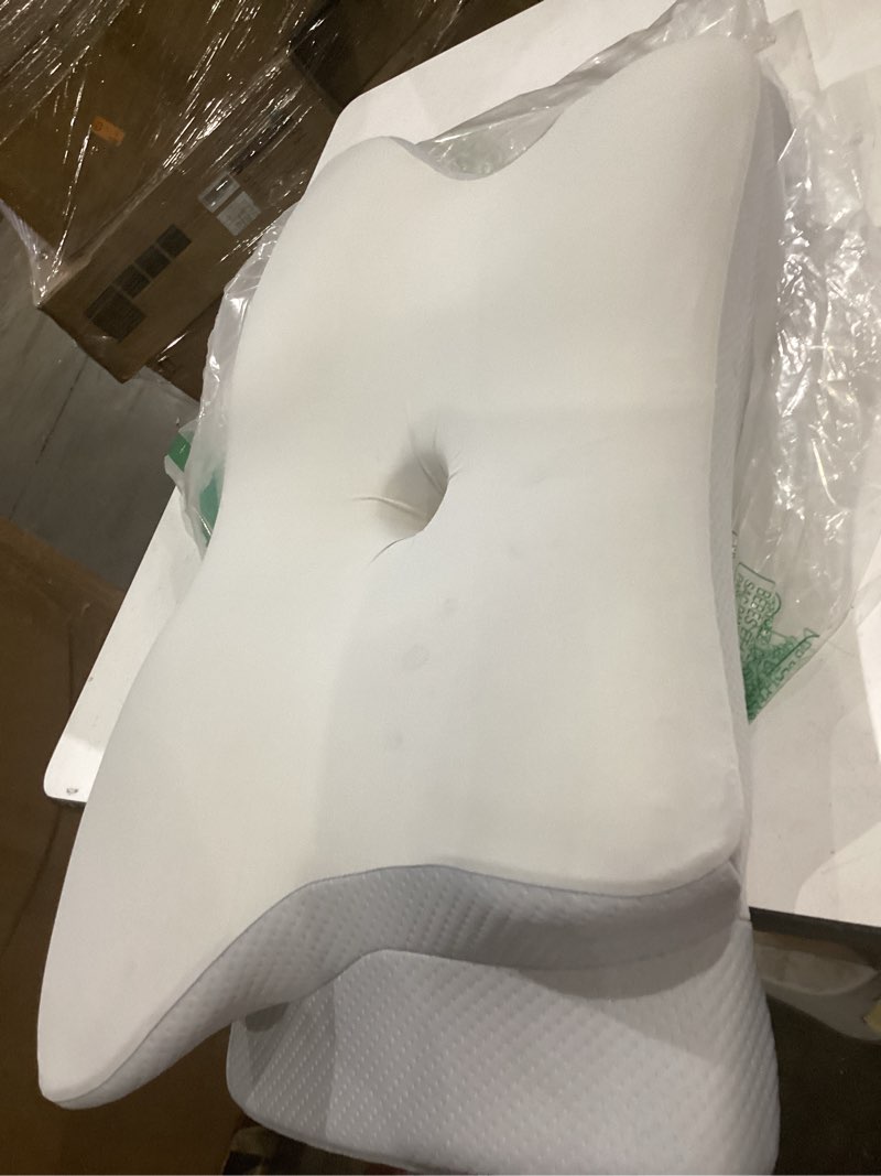 Condition photo showing As Is for cervical pillow for neck pain relief, memory foam pillows for sleeping, ergonomic orthopedic pillow with cooling pillowcase, contour neck support pillow for side, back and stomach sleepers