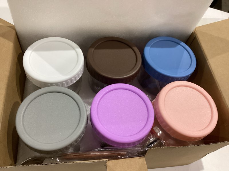 Condition photo showing Good Condition for 6 Pack Overnight Oats Containers with Lids and Spoons, 16 oz Glass Mason Jars with Airtight Lids, Meal Prep Containers, Overnight Oats Jars for Milk, Cereal, Fruit 6 Colors