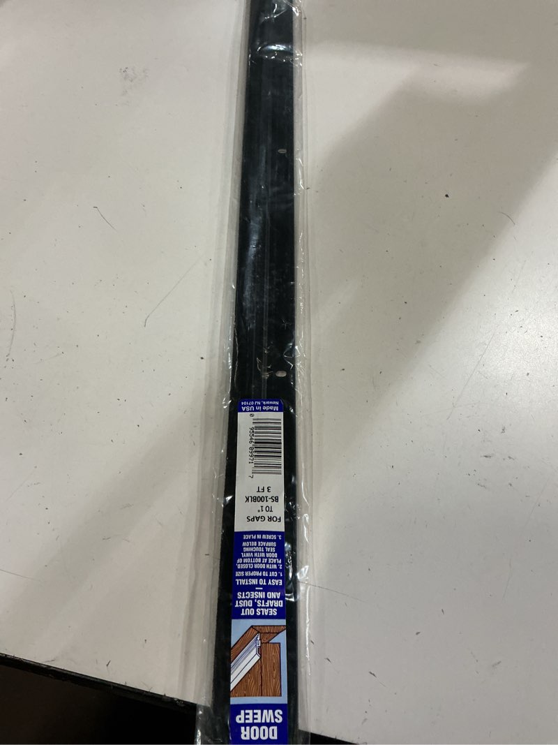 Condition photo showing New/Like New for randall manufacturing co., inc | door sweeps – aluminum & brush | brush sweeps for gaps up to 1” | black trim with black brush | 3 feet | fill gaps & keep unwanted debris out