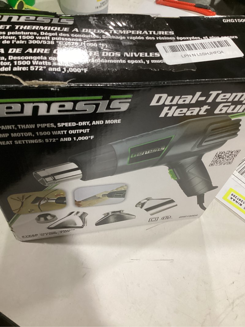 Condition photo showing As Is for Genesis GHG1500A Dual Temperature Heat Gun Kit With Fast Heat High And Low Settings 572F/1000F, Air 