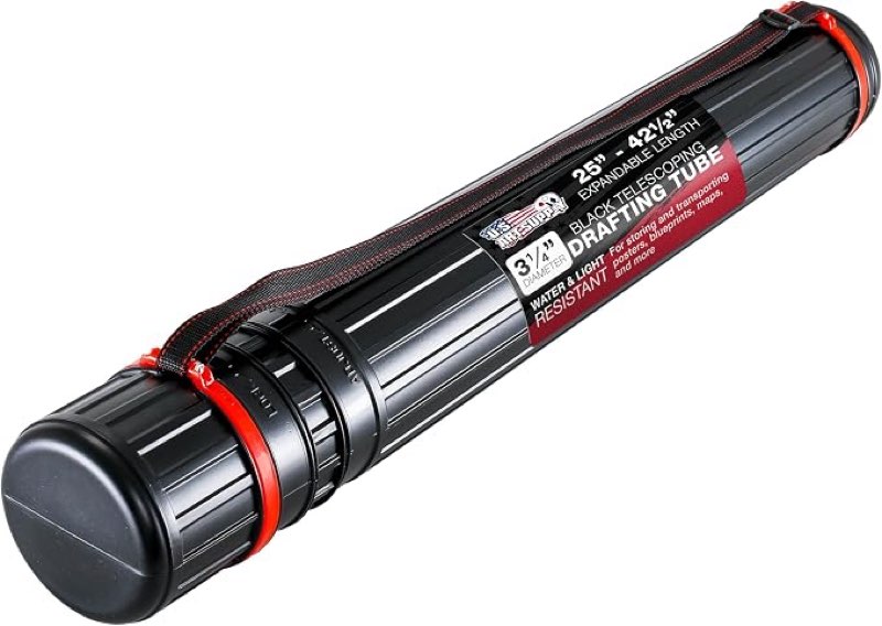 u.s. art supply poster tube - telescoping adjustable, 3-1/4" diameter | 25" to 42" long storage tube - durable art poster carrier holder & blueprint storage drafting tube travel & protection