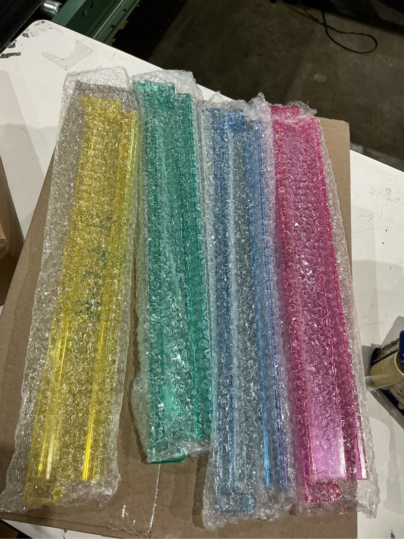 Condition photo showing New/Like New for 17.6 inches modern mahjong racks with pushers set of 4, multi color acrylic american mahjong tile pushers, plastic all-in-one rack with push rods combo for game colorful