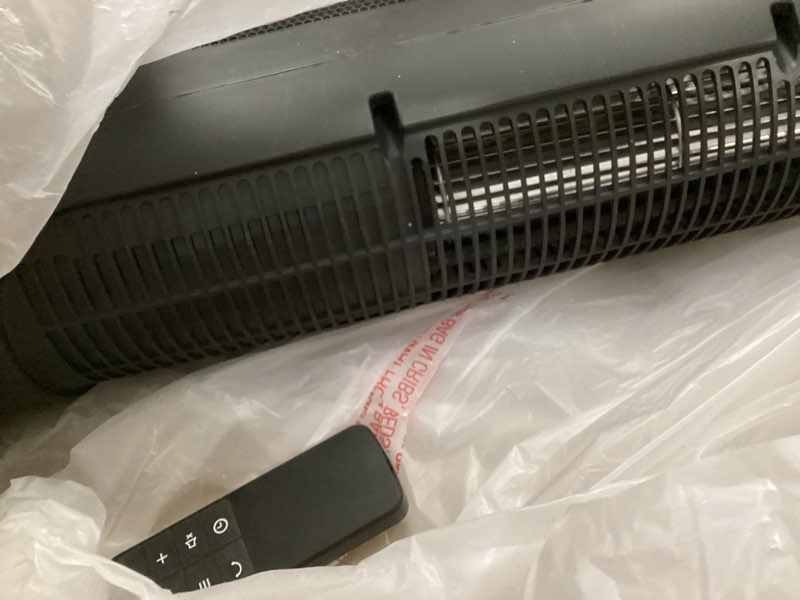 Condition photo showing As Is for space heater for indoor use with remote - 70° oscillating tower electric heater, 24 inchs, 12h timer, 1500w quiet ptc ceramic heating with thermostat, fast safety heat for office, home, bedroom
