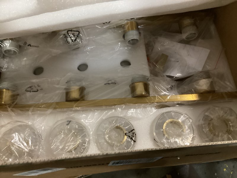 Condition photo showing Good Condition for 8 Light Gold Bathroom Light Fixtures, Modern Large Vanity Lights with Clear Glass Shade, Brushed Brass Bathroom Lighting Fixtures Over Mirror, Wall Scones Light for Bedroom, Living Room Gold 8 Light