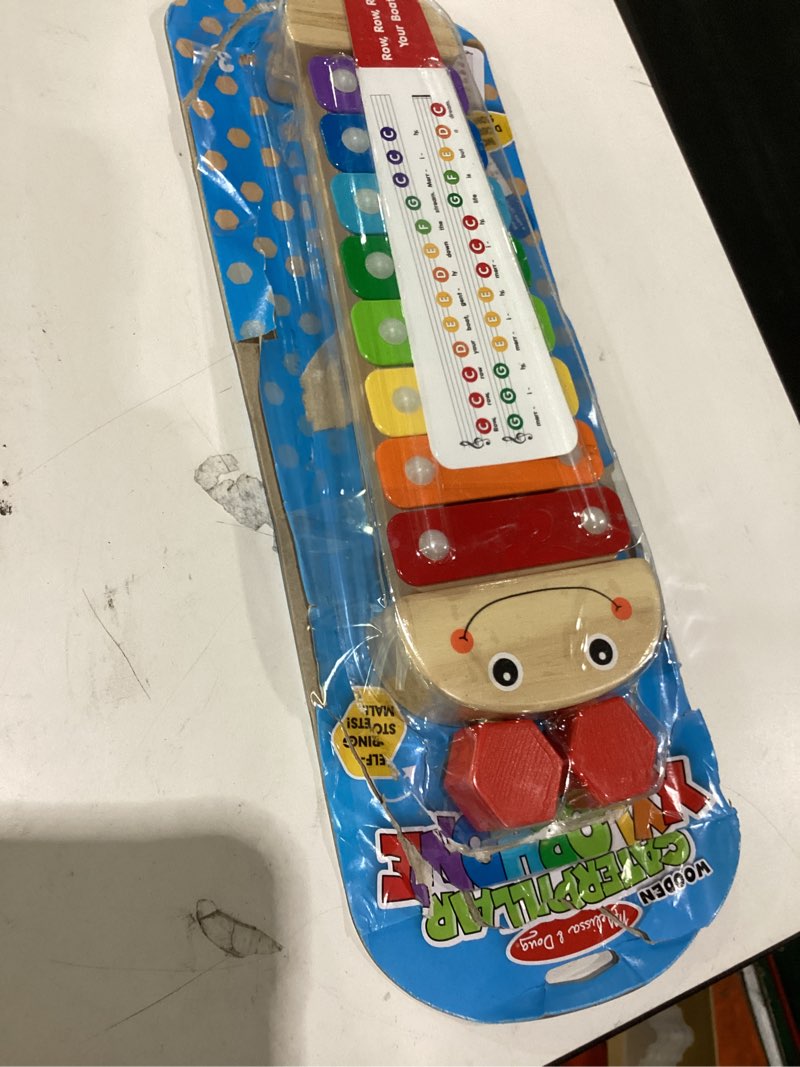 Condition photo showing Good Condition for melissa & doug caterpillar xylophone musical toy with wooden mallets 15.25" x 6.5" x 1.5", blue standard packaging