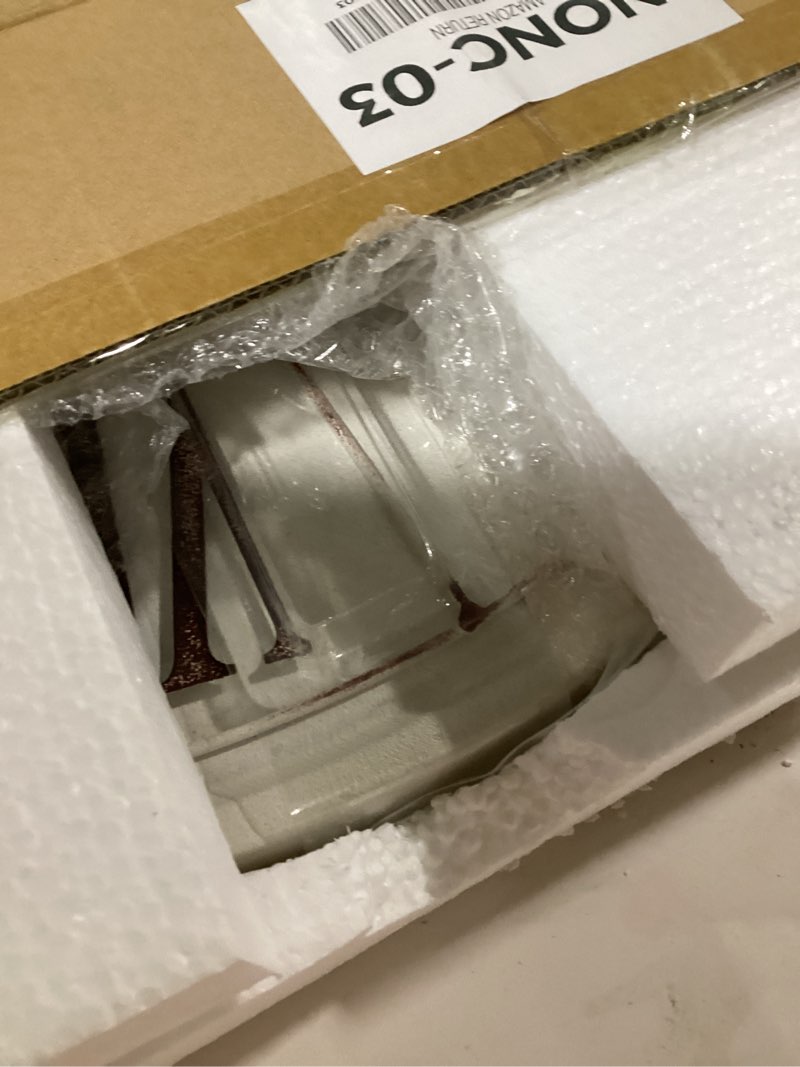 Condition photo showing Good Condition for Large Farmhouse Wall Clock - 24 inch, Rustic White, Distressed Roman Numeral, Metal Face, Battery Operated, Modern Farmhouse Decorative Wall Clock for Living Room Decor Ivory White 24 in