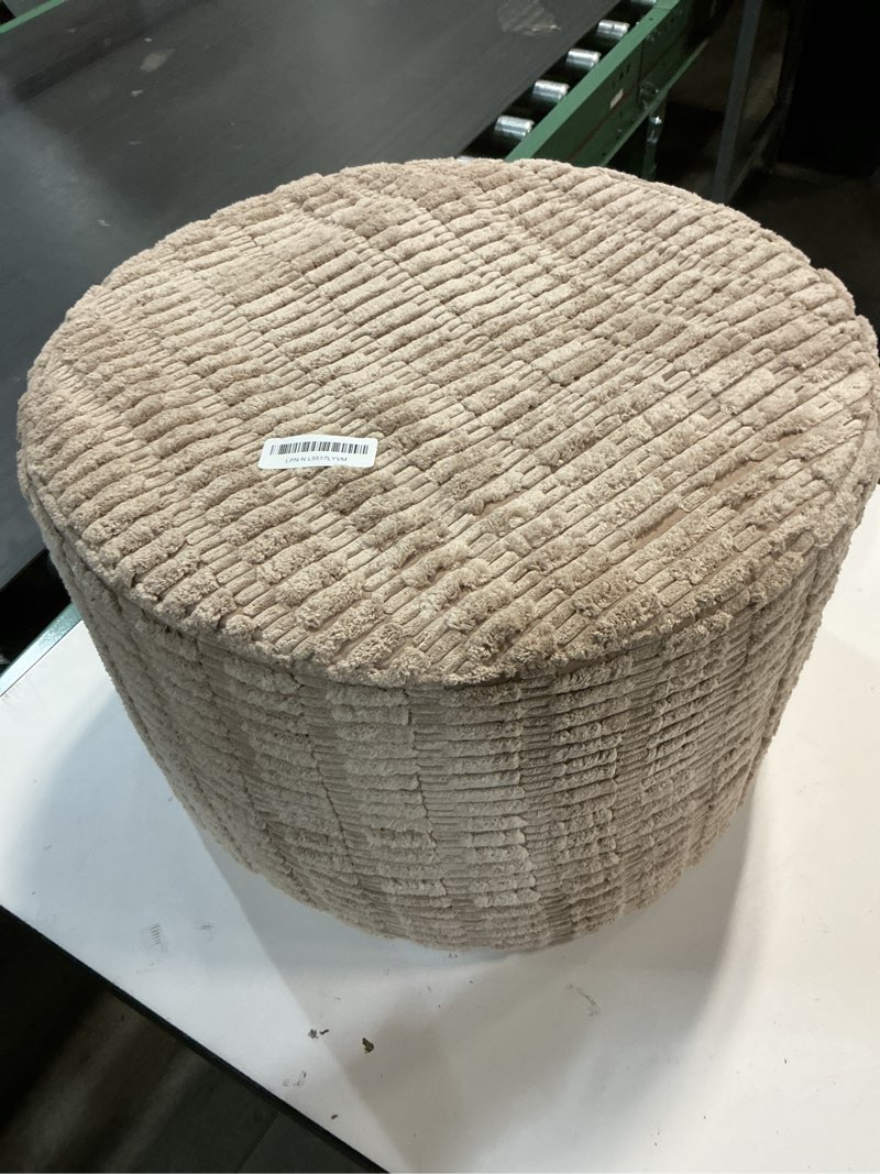 Condition photo showing As Is for Asuprui Pouf Ottoman Stuffed Round Modern Foam Filled Ottoman Foot Rest Poufs for Living Room Chair Decorative Boho Foot Stool for Wedding Christmas Party 20"D x 20"W x 14"H Light Brown