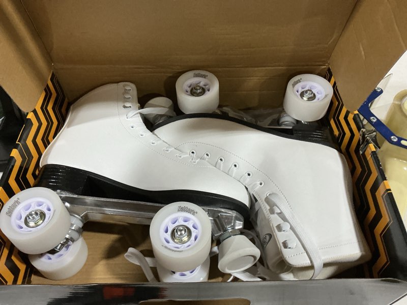 Condition photo showing Good Condition for nattork roller skates for women, pu leather high-top quad skates for beginner, indoor outdoor 4 wheels double-row skates for adults white women's 9/ men's 8