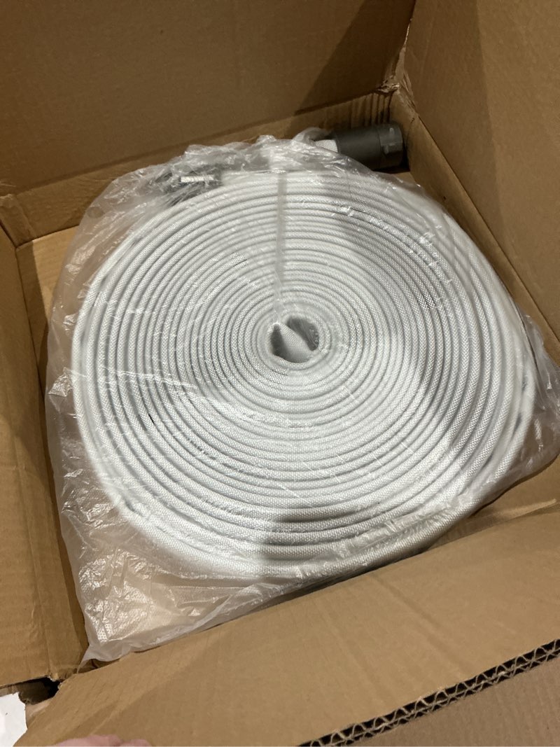 Condition photo showing As Is for zyfire fire hose - 1" id x 100 ft single jacket epdm firefighter hose with m × f nst/nh aluminum couplings 750 psi burst pressure lightweight for use in firefighting nst/nh thread 1'' × 100 ft