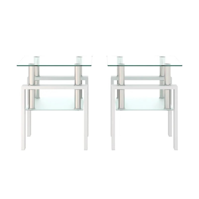 Modern Tempered Glass Tea Table Coffee Table End Table, Transparent/White”