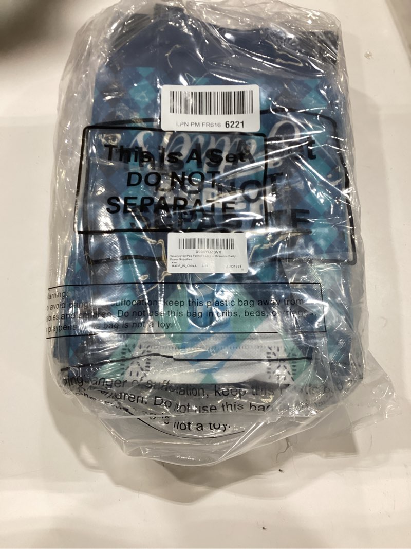 Condition photo showing As Is for 37 pcs father's day gift bags bulk with handle reusable non woven best dad tote bags treat goodie gift wrap for dad grandpa happy father's day party favor supplies father blue black 37