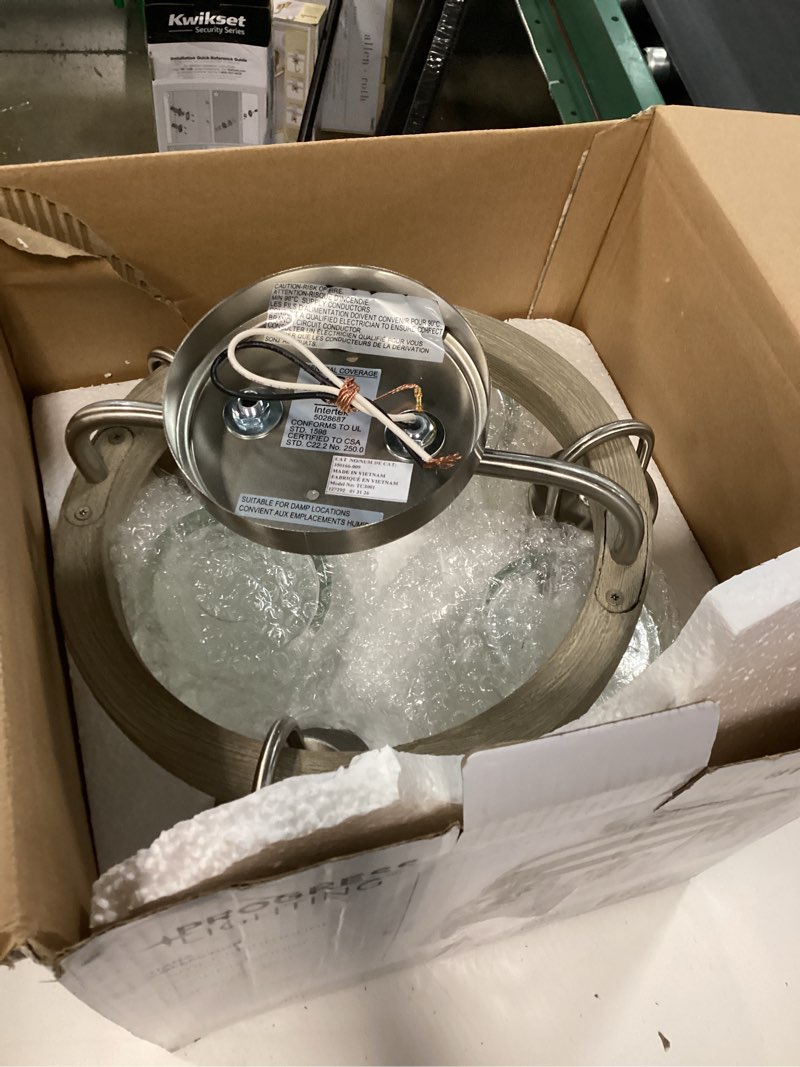 Condition photo showing As Is for progress lighting tiana 3-light 10.24-in brushed nickel semi flush mount light