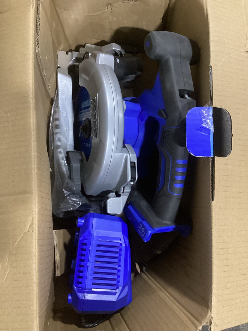 Condition photo showing As Is for kobalt 24-volt 4-amp 6-1/2-in brushless cordless circular saw kit (battery & charger included)