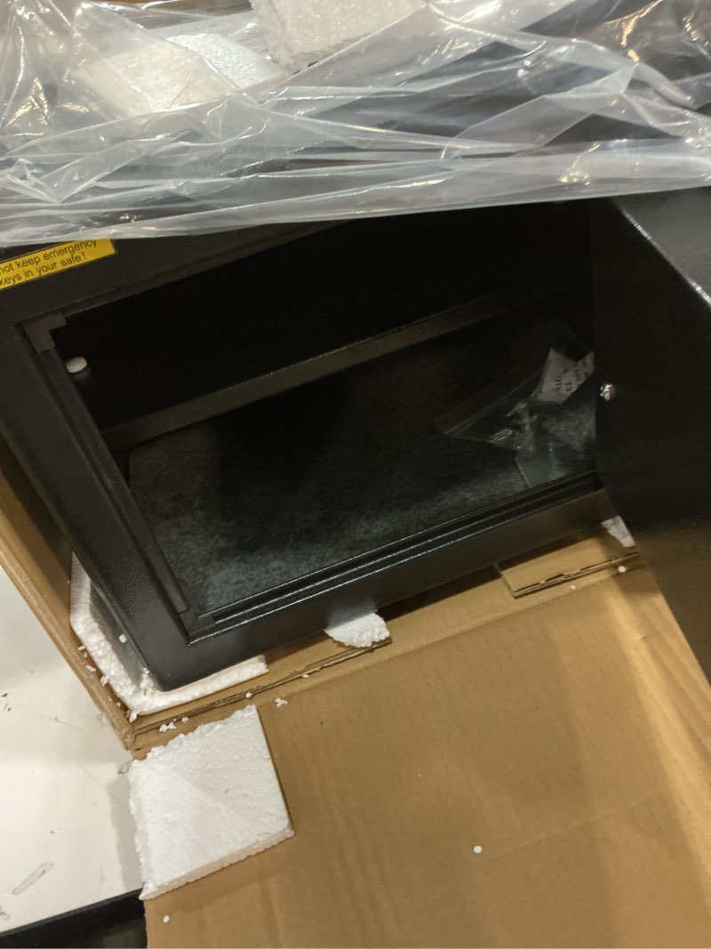 Condition photo showing Good Condition for 1.2 Cubic Feet Small Fire Safe Box for Home, Fireproof Lock Box, Security Money Safe with Digital Keypad, Spare Keys and Removable Shelf, Personal Home Safes for Money, Jewelry, ID Documents