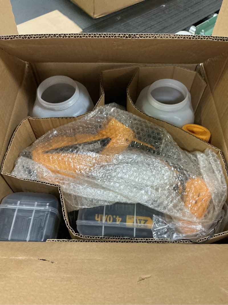Condition photo showing Good Condition for YIREAL Cordless Paint Sprayer Gun With Battery 2*4000mAh 2*1200 ml Cans,Electric Spray Paint Gun With Reusable Metal Filter 4 Nozzles,Hvlp Spray Gun For House Painting Furniture Cabinets Fence Wall Large Yellow
