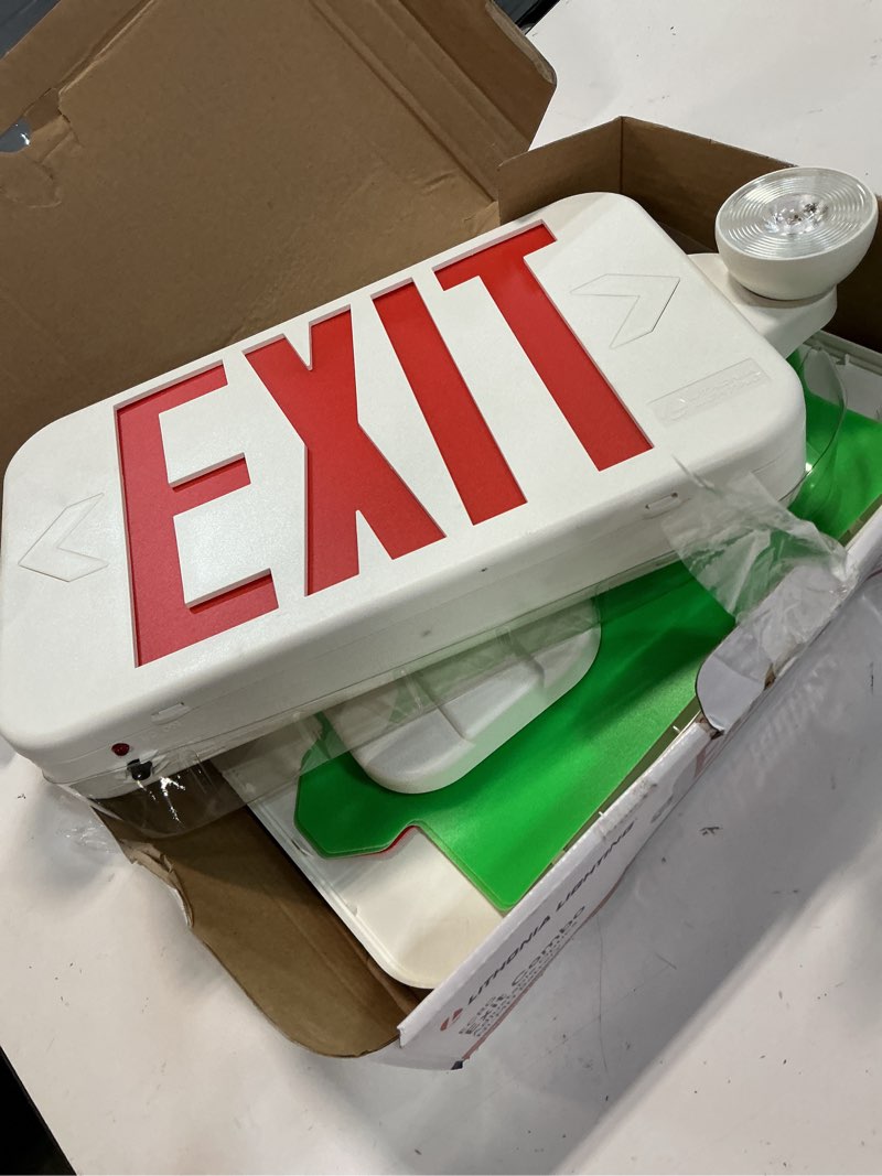 Condition photo showing As Is for lithonia lighting switch hardwired led white exit sign and emergency light