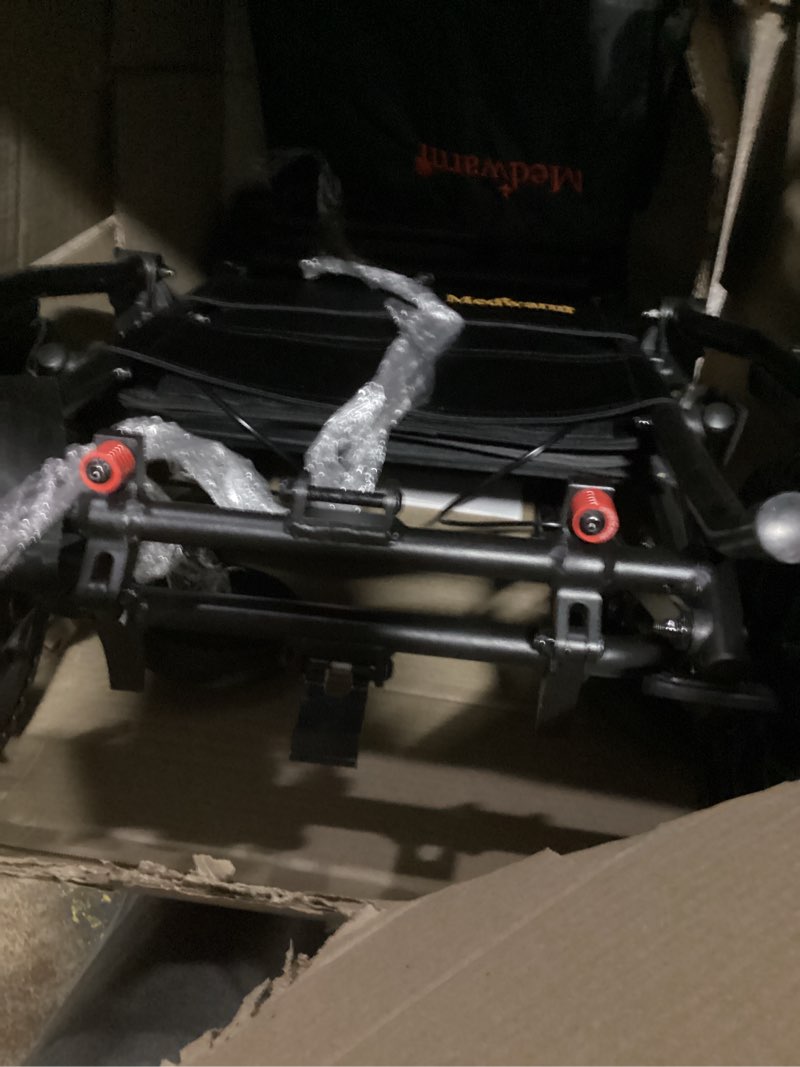 Condition photo showing Good Condition for Portable Aluminum Transport Wheelchair with Handbrake, 11" Rear Wheels, Ultralight Folding Travel Wheelchair for Adults, Black (Seat Width:17.75") Black 17.75" Seat Width