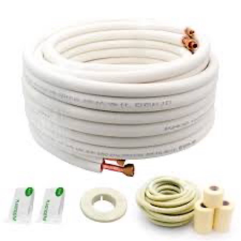 50ft Length Mini Split Line Set 1/4\" 3/8\" OD Copper Pipes Tubing and 3/8 Whit...