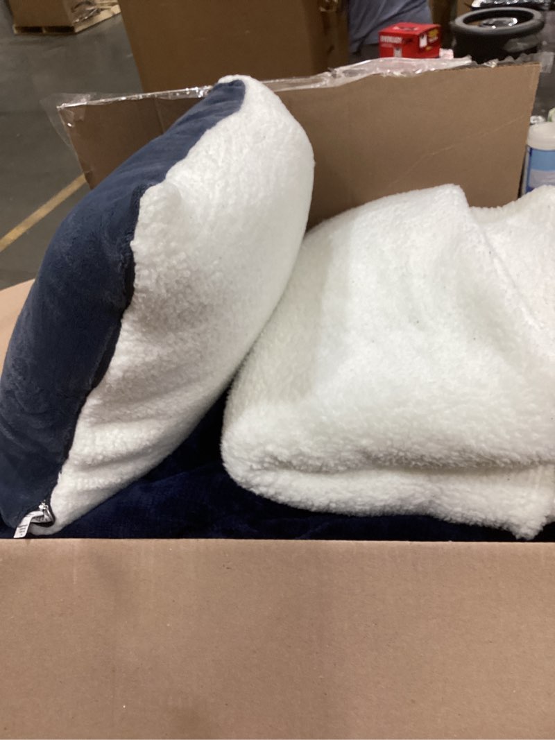 Condition photo showing Good Condition for UGG Remina Comforter Set 5 Piece Bed in a Bag with Throw Blanket, Decorative Pillow, Shams, and Reversible Comforter Hypoallergenic Washable Luxury Warm Fluffy Bedding Set, Full/Queen, Navy Blue Blue Full/Queen