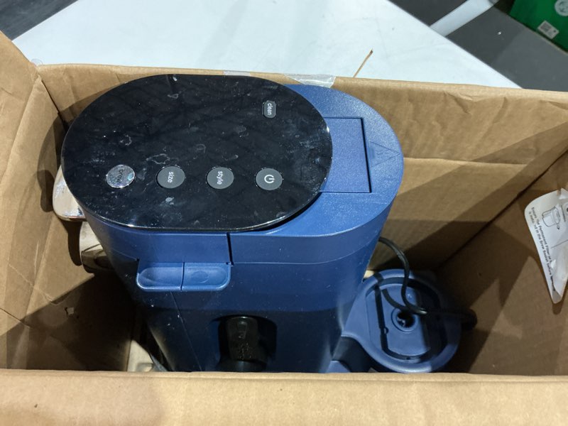 Condition photo showing As Is for ninja pods & grounds single-serve coffee maker, k-cup pod compatible, 56-oz. reservoir, 6-oz. cup to 24-oz. travel mug brew sizes, iced coffee maker, navy, pb041nv