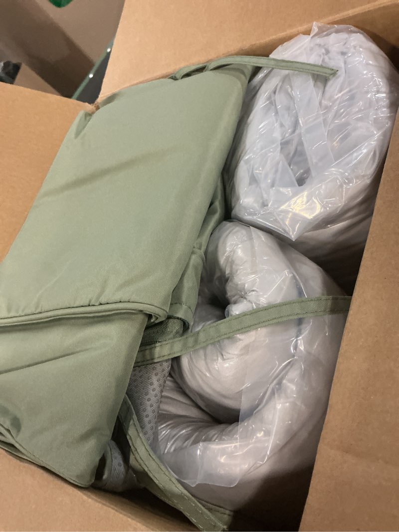 Condition photo showing Good Condition for 22x22 inch patio chair cushions set of 2, outdoor furniture cushions - removable cover, water-repellent, fade-resistant, non-slip bottom & straps, replacement for lawn, porch & deck chair - sage green sage green 2 pack | 22''x22''