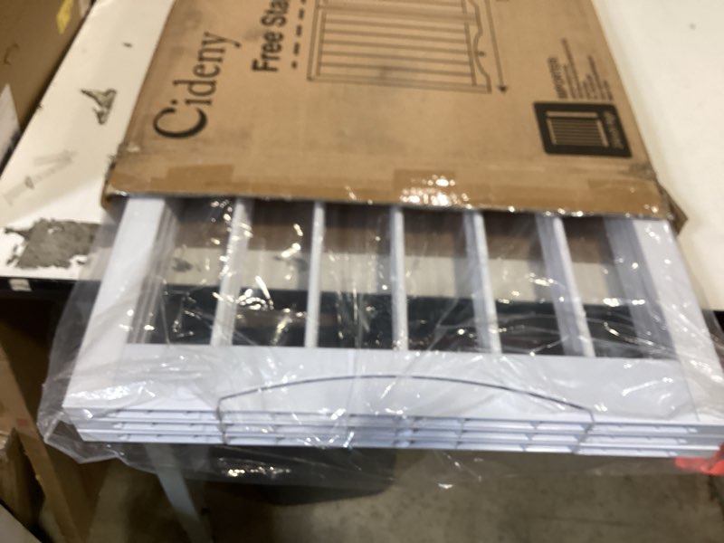 Condition photo showing New/Like New for free standing dog gate indoor, foldable dog gate for doorways stairs hallways, 3-panel freestanding pet gate with support feet for stability, folding puppy gate easy to move, doggy gate 54"x24" white 3-panel, 24"tall