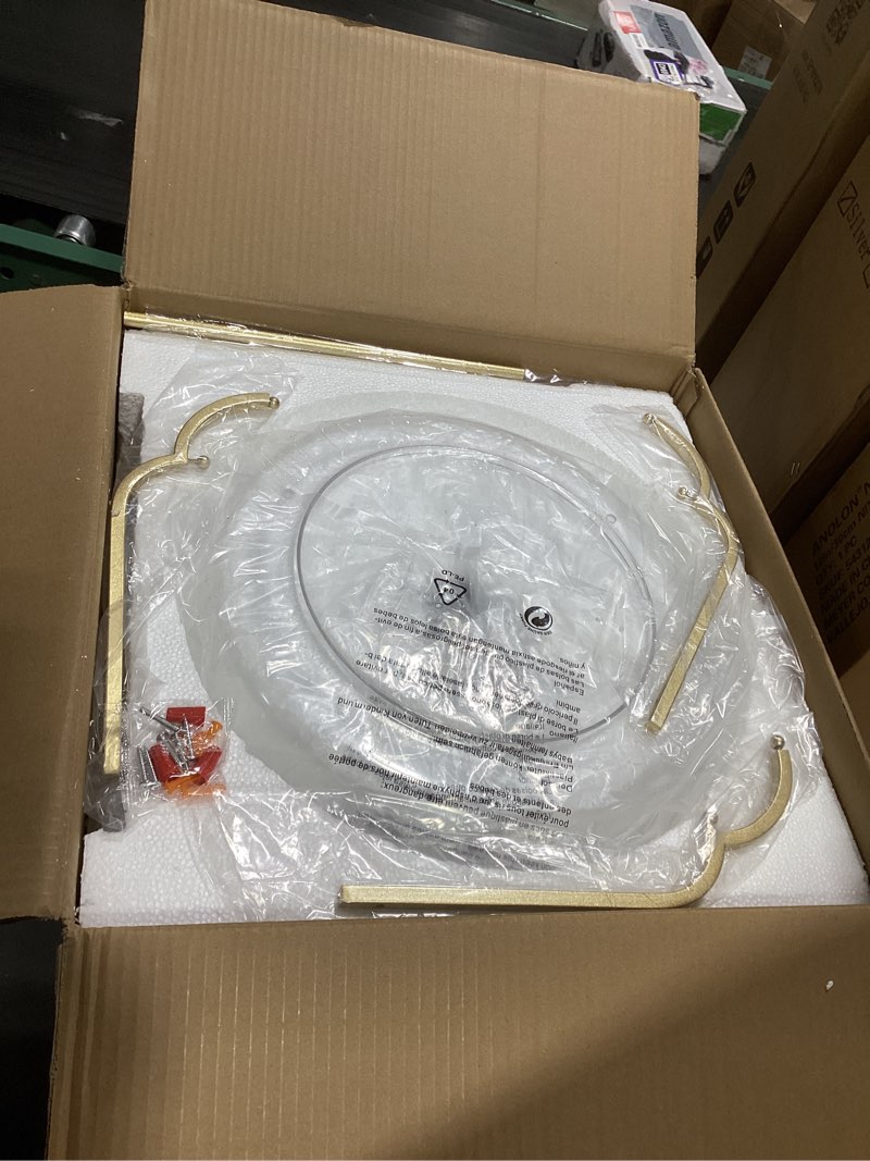 Condition photo showing As Is for WUZUPS Chandelier Rustic Farmhouse Industrial Round Ceiling Pendant LED Light Fixture Clear Seeded Glass Shade for Dining Room Kitchen Island Foyer Entryway, H 20.9" x W 15.9", Gold Pendant Light, Gold, 3-Light