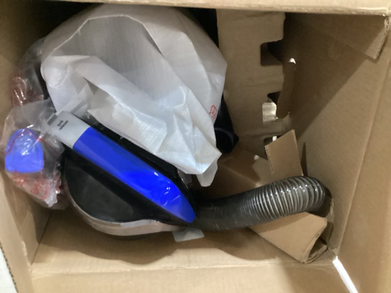 Condition photo showing As Is for bissell cleanview swivel vacuum with triple action brush roll, swivel steering, extension wand, easy-empty dirt tank, multi-cyclonic suction system blue