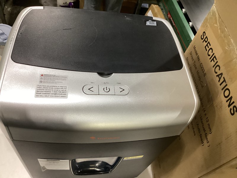 Condition photo showing As Is for Bonsaii Paper Shredder for Office, 110-Sheet Autofeed Heavy Duty Shredder for Home Office Use, 30 Minutes/Micro Cut/P-4 High Security Level/6 Gallon Large Bin