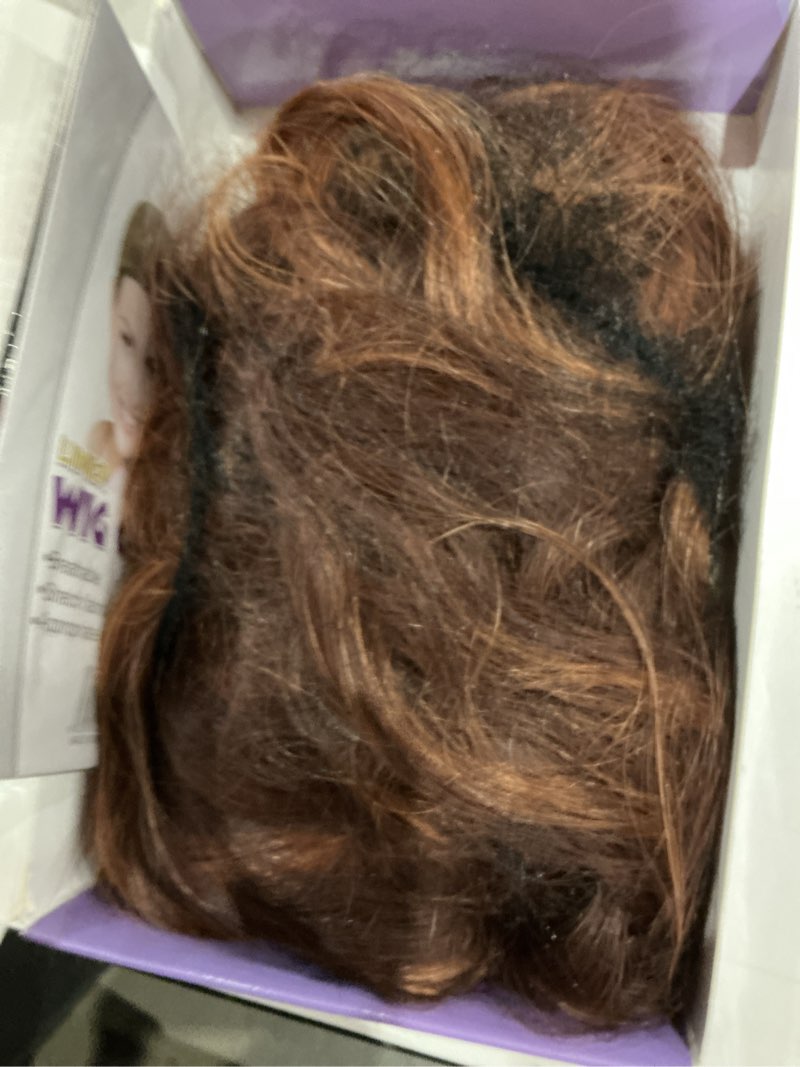 Condition photo showing Good Condition for bob wavy wigs for women reddish caramel brown short curly hair wig with bangs shoulder length style synthetic realistic heat resistant wig for everyday hairstyle 16 inch 16 inch reddish caramel brown mixed highlight