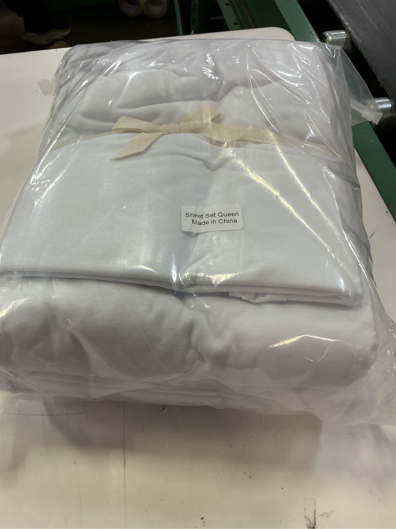 Condition photo showing New/Like New for pure era jersey knit 4pc bed sheet set 100% t-shirt cotton super soft comfy breathable fits mattress up to 20" extra deep pocket (solid bright white, queen) solid bright white queen