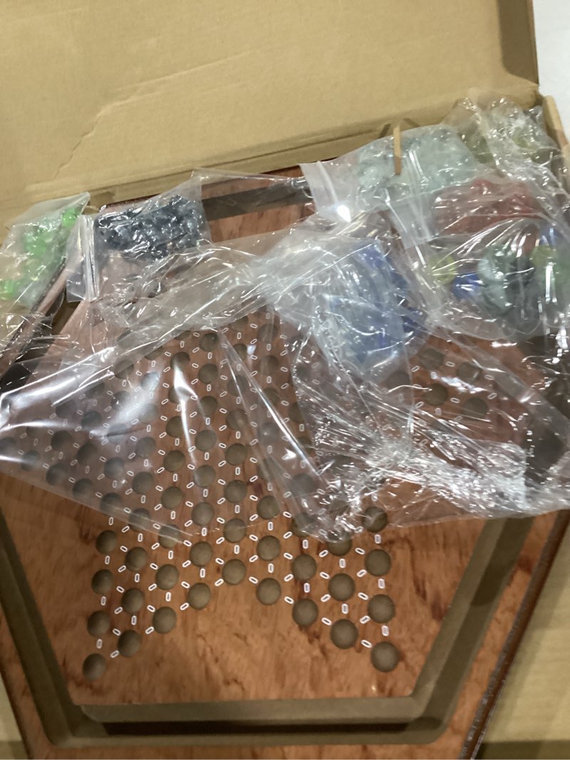 Condition photo showing As Is for AMEROUS 13.6 inches Wooden Chinese Checkers Board Game Set with 60 Colorful Glass Marbles, Classic Strategy Game for Kids, Adults, Whole Family Play (Up to Six Players)