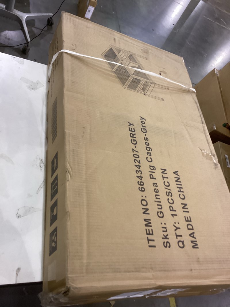 Condition photo showing New/Like New for 2-Story Guinea Pig Cage with Stand, Indoor Wooden Hamster Cage with Ramp, Pull-Out Tray, Hideout & Platform, Acrylic Transparent Small Animal Habitat for Chinchillas, Ferrets, Hedgehogs,Grey