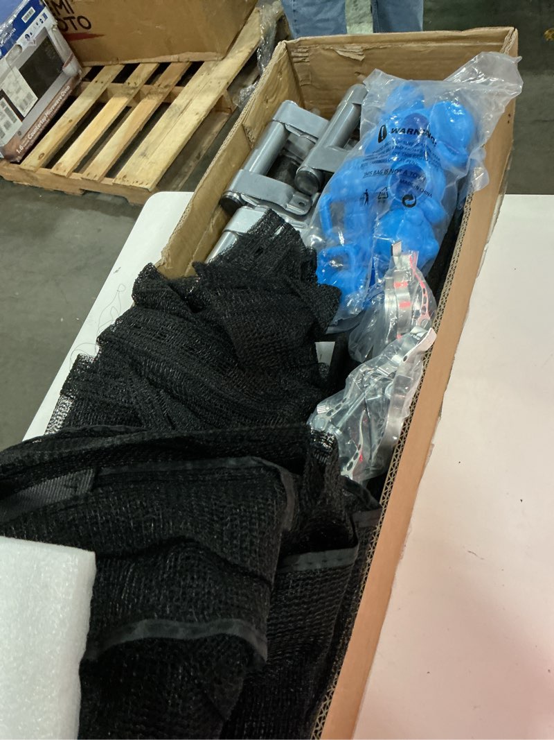 Condition photo showing As Is for zoomster trampoline replacement enclosure poles with clamp and hardware fits 6 straight poles trampoline (no tool needed. can be assembled by only one adult) 14ft pole with net