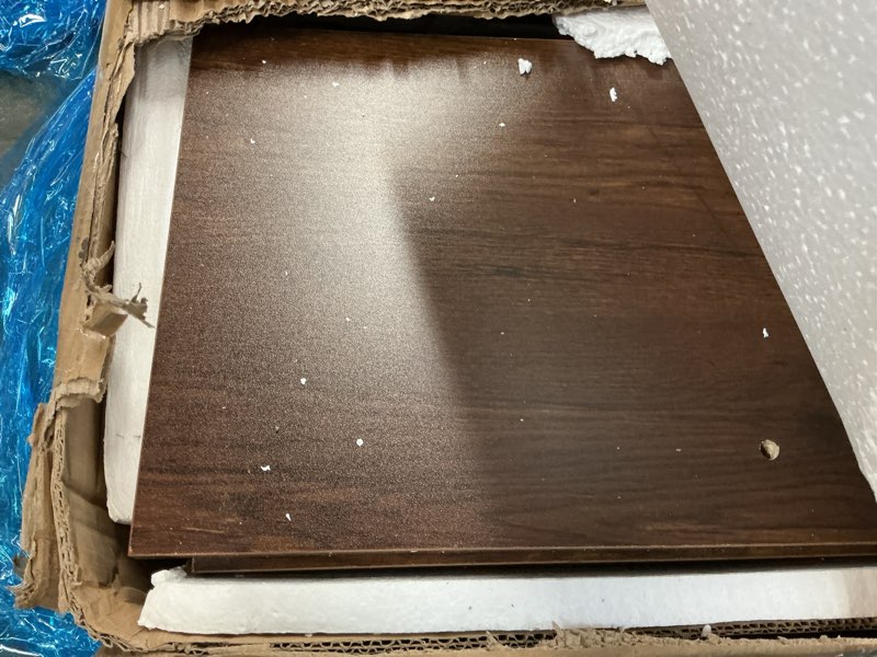 Condition photo showing As Is for eulas 70 in. tall brown particle board 5-shelf industrial bookcase, open bookcase storage for living room, home office