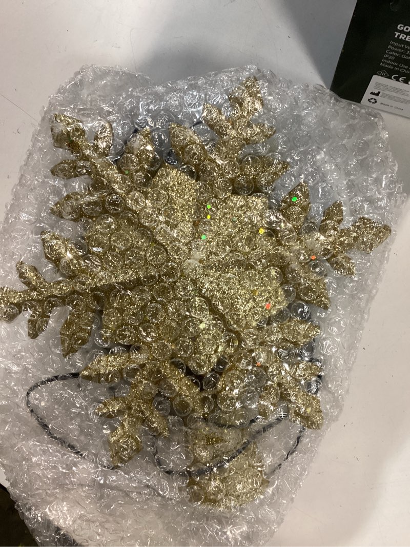 Condition photo showing Good Condition for Christmas Tree Topper Lighted with 6 Projection Slides, PliMook Snowflake Christmas Tree Topper LED Rotating 3D Lighted Tree Toppers Glitter Tree Topper Projector for Christmas Tree(Gold) Gold Snowflake