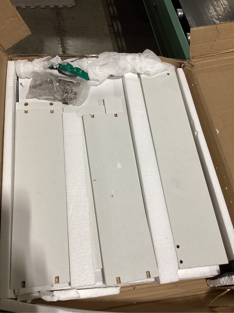 Condition photo showing As Is for wall-mounted bathroom vanity with mirror, medicine cabinet with storage function, hanging storage cabinet, adjustable shelves, white