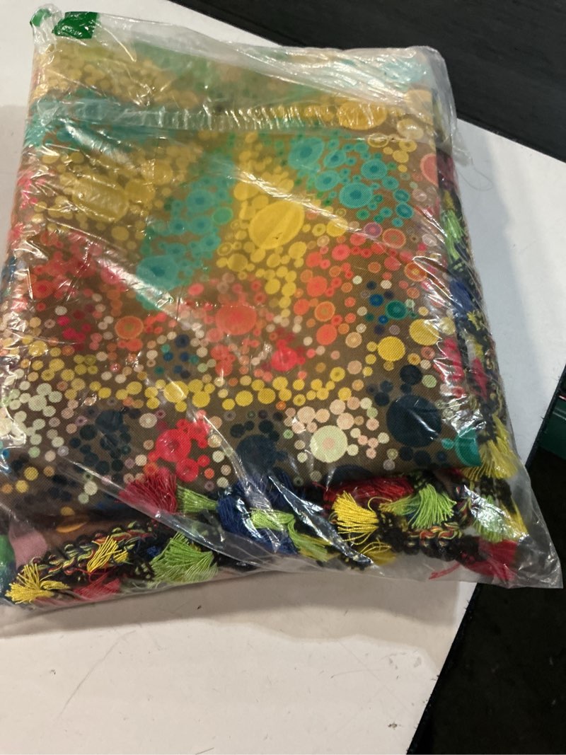 Condition photo showing Good Condition for boho tablecloth for square tables,fringed edges with geometric pattern tablecloths,farmhouse floral table cover cloth decorative for kitchen dining room,59"x 70" 70" x 59" (rectangular) dot colorful