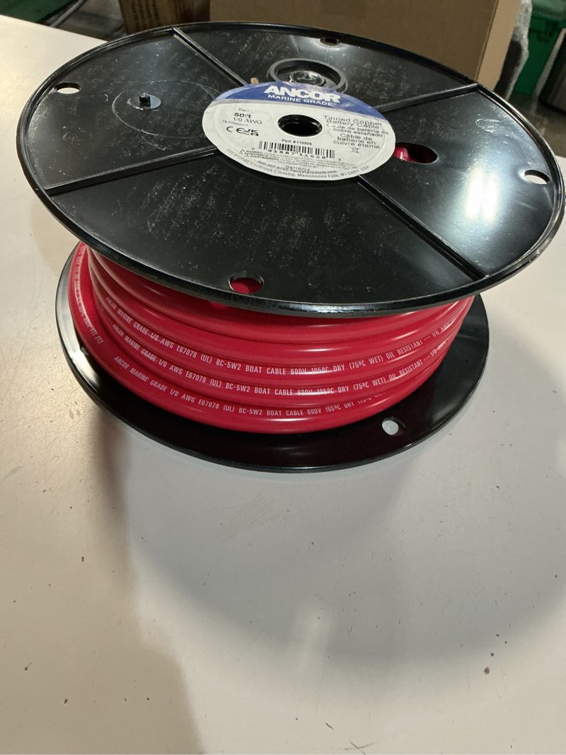 Condition photo showing New/Like New for ancor 116505 tinned copper battery cable, 1/0 awg (50mm2), red - 50ft