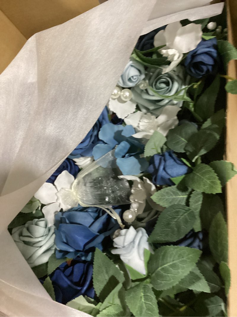 Condition photo showing Good Condition for ling's moment welcome sign flowers, wedding floral swag, dusty blue & navy | 2pcs artificial arch decorations rose greenery arrangement ceremony reception garden easel entryway outdoor not include sign
