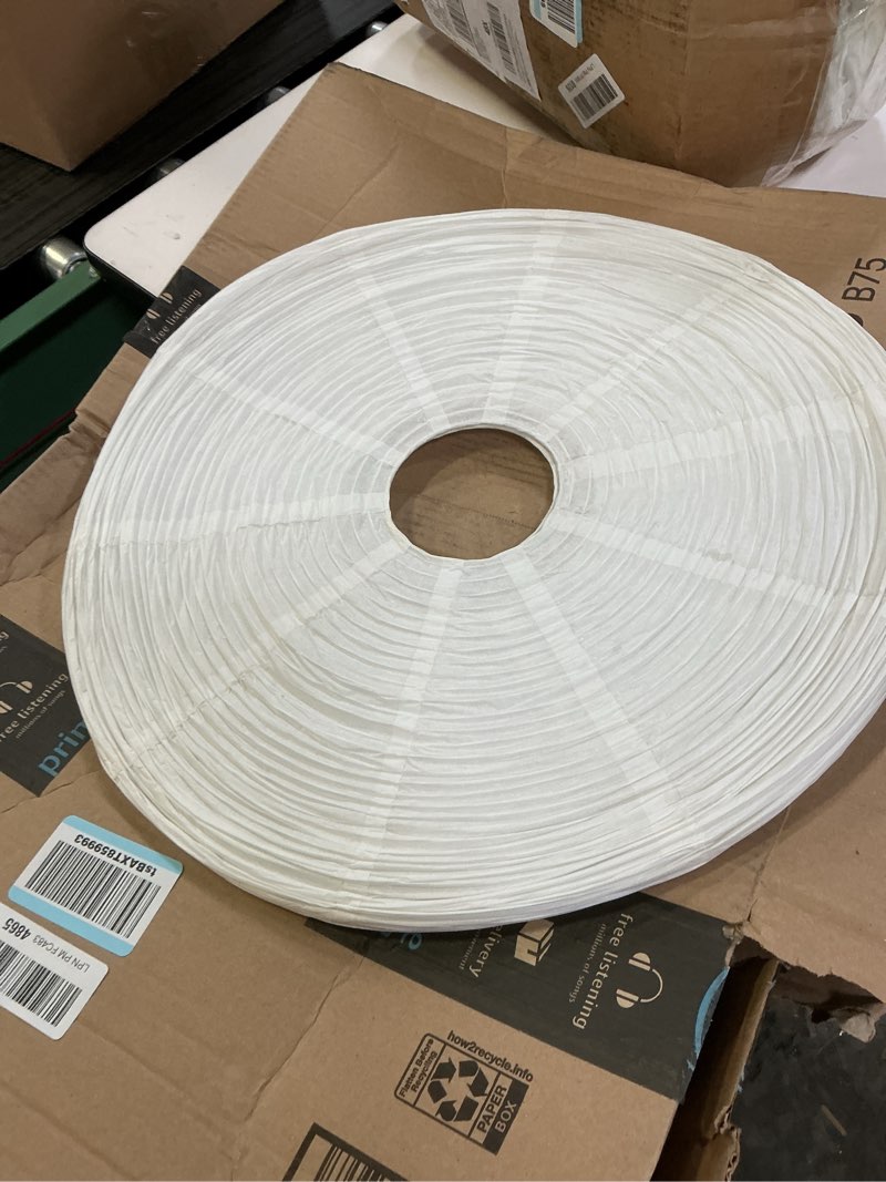 Condition photo showing As Is for 2 Pcs Chinese Paper Lanterns 20 Inch White Lampshade, Large Round and Oblate Pendant Lamp Shade, Rice Paper Lampshade Ceiling Foldable light shade for Interior Home Decoration