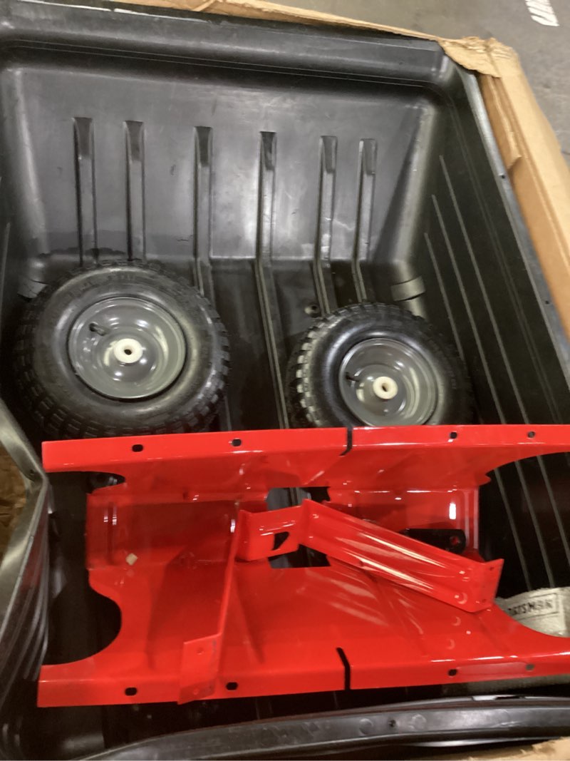 Condition photo showing Good Condition for craftsman tow poly dump cart for lawn tractors and atvs, 350 lb load capacity, 10 cu ft lawn and garden utility trailer cart_