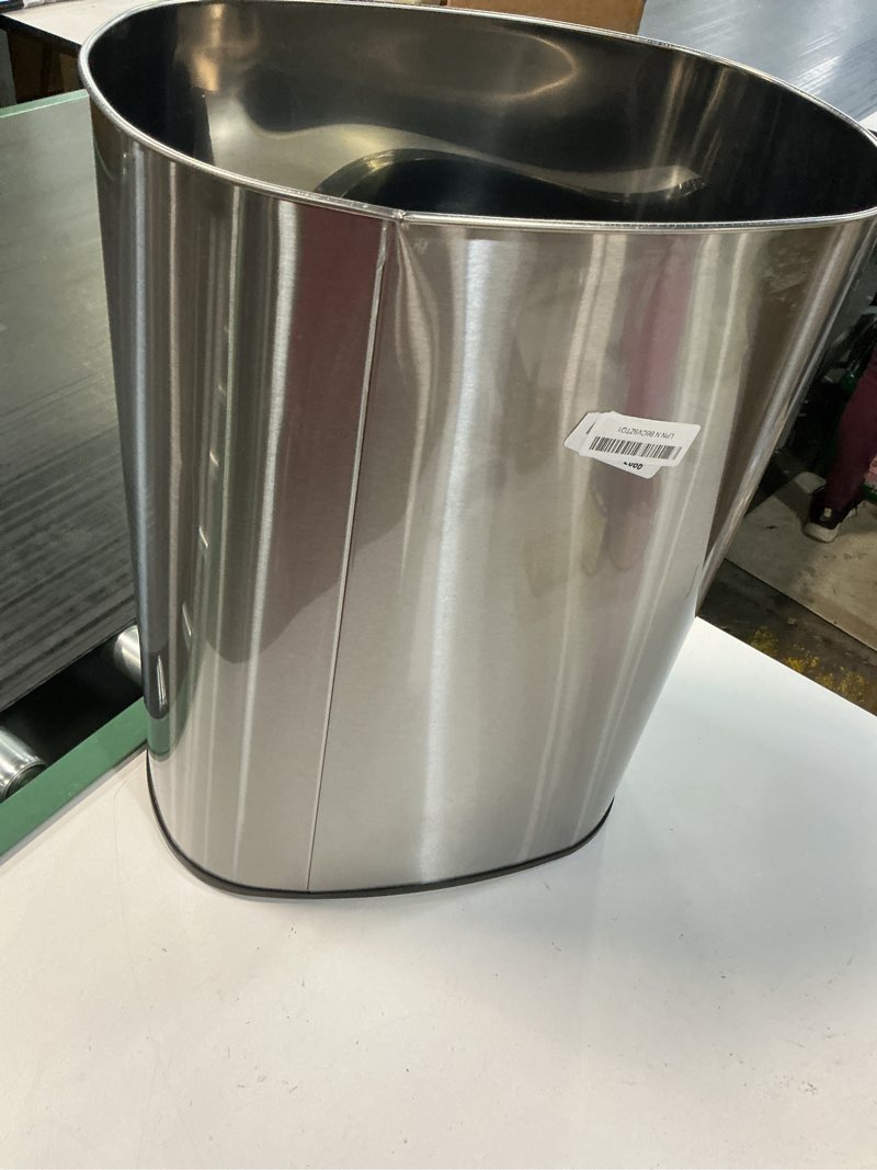 Condition photo showing As Is for itouchless 13 gallon oval touchless sensor trash can with odor filter, fingerprint-proof stainless steel, 50l automatic kitchen garbage bin, smart hands-free motion lid, quiet soft-close light silver, black