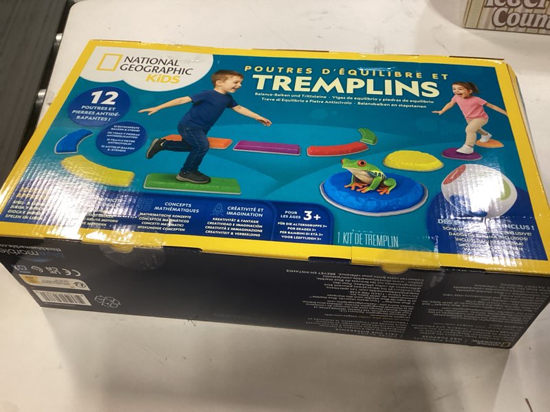 Condition photo showing New/Like New for National Geographic Kids Stepping Stones & Balance Beams – 12 Piece Obstacle Course for Kids Ages 3+ with Foam Dice, Play & Learn Cards, Non-Slip Rubber Base, Toddler Indoor & Outdoor Active Play Set 12 Stepping Stones & Beams