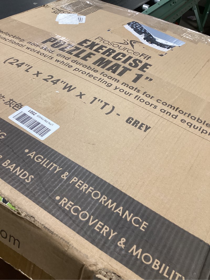 Condition photo showing As Is for ProsourceFit Exercise Puzzle Mat, Checkered EVA Foam Floor Tiles w/ Non-Slip Texture, Gym Mat w/ Interlocking Foam Tiles for Adjustable Surface, Shock Absorbing, Waterproof Gym Flooring