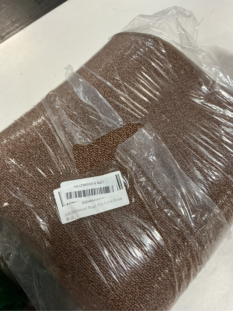 Condition photo showing Good Condition for aredo runner rug with non slip rubber backing, washable soft floor carpet for kitchen, hallway, entryway indoor, bedroom, laundry, low pile area rugs, solid color with pointillism style, 2*10 ft brown brown 10' x 2' (runner)